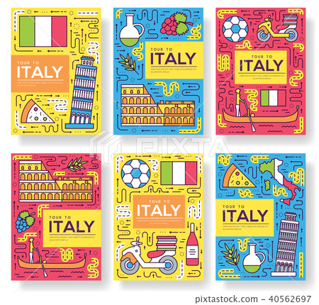 Italy vector brochure cards thin line set. Country travel template of flyear, magazines, posters Italy vector brochure cards thin line set. Country travel template of flyear, magazines, posters 40562697