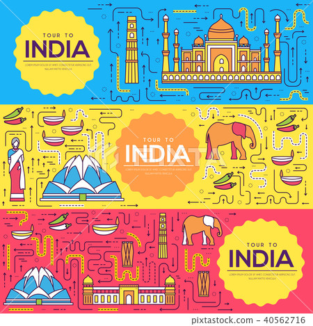India vector brochure cards thin line set. Country travel template of flyear, magazines, posters 40562716