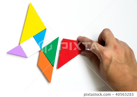 Colorful wood tangram puzzle in butterfly shape 40563283