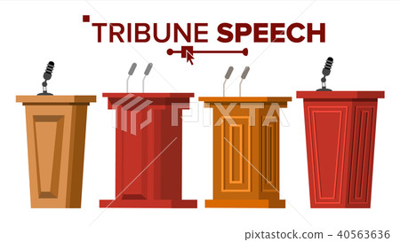 Tribune Set Vector. Podium Rostrum Stand With Microphones. Business Presentation Or Conference 40563636