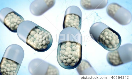 Colorful abstract chaotic structure balls inside the capsule, pharmacy and medical concept 40564342