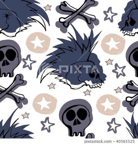 Vector hand drawn seamless patern. Skulls, bones,  40565525