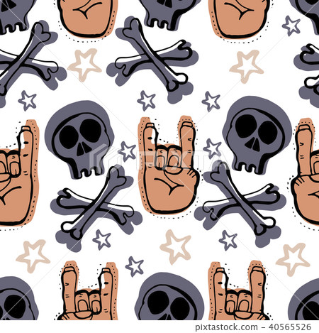 Vector hand drawn seamless patern. Skulls, bones,  40565526