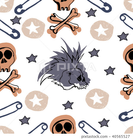 Vector hand drawn seamless patern. Skulls, bones, 40565527