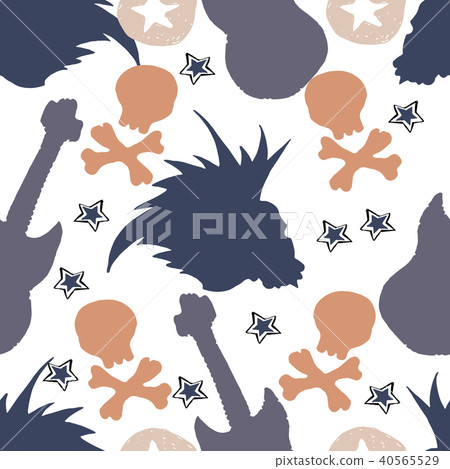 Vector hand drawn seamless patern. Skulls, bones 40565529