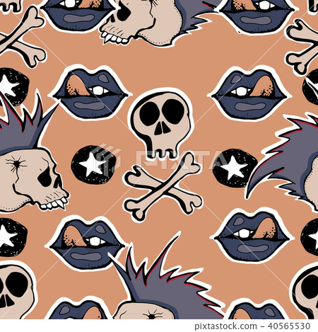 Vector hand drawn seamless patern. Skulls, bones, 40565530