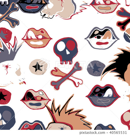 Vector hand drawn seamless patern. Skulls, bones, 40565531