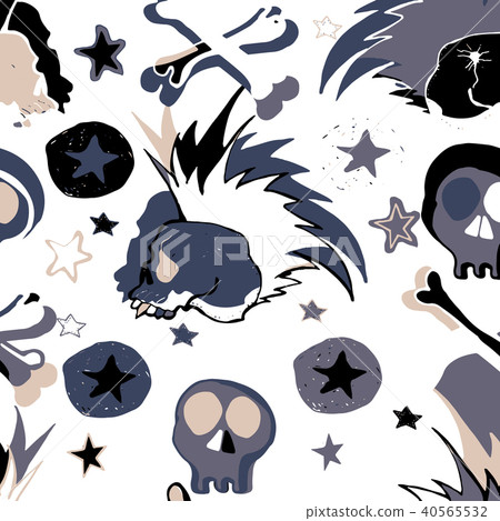 Vector hand drawn seamless patern. Skulls, bones, 40565532
