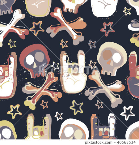 Vector hand drawn seamless patern. Skulls, bones,  40565534