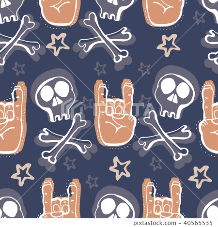 Vector hand drawn seamless patern. Skulls, bones,  40565535