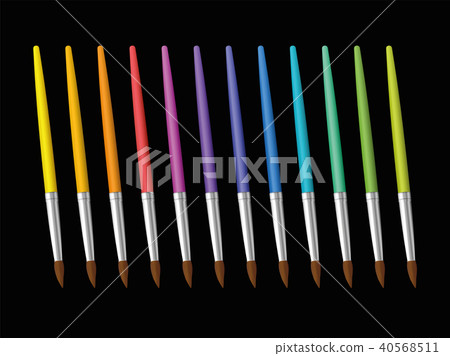 Brushes Rainbow Colored Set Black Background Brushes Rainbow Colored Set Black Background 40568511