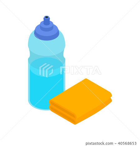 Yellow sponge and bottle icon, isometric 3d style Yellow sponge and bottle icon, isometric 3d style 40568653