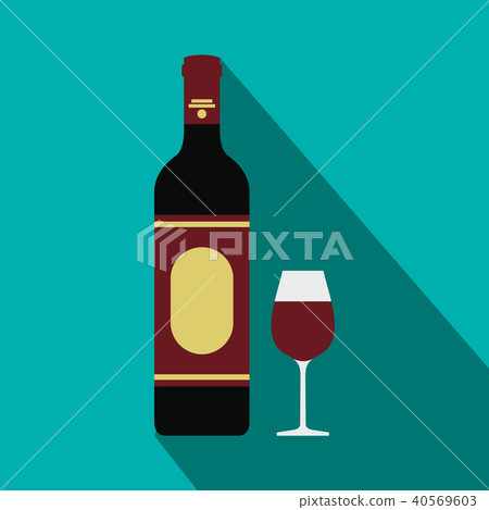 Red wine bottle and glass icon, flat style Red wine bottle and glass icon, flat style 40569603