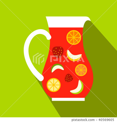 Jar and glass of fresh sangria icon, flat style Jar and glass of fresh sangria icon, flat style 40569605