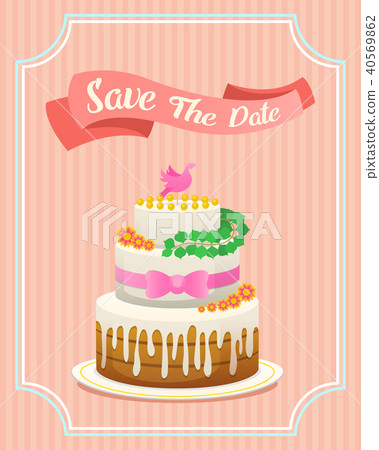 Wedding cake card. Valentines Day. Newlyweds vector illustration. Love concept for Bride And Groom Wedding cake card. Valentines Day. Newlyweds vector illustration. Love concept for Bride And Groom 40569862
