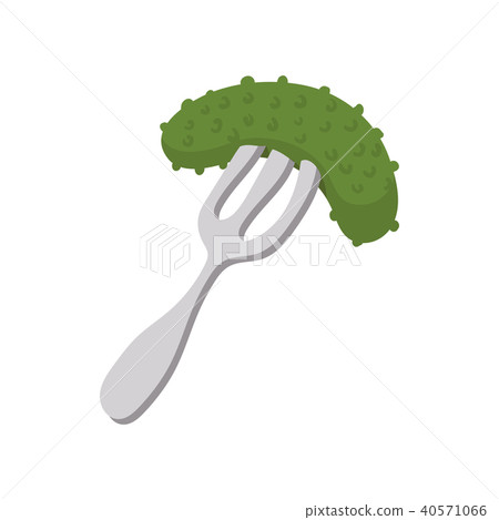 Salted cucumber on a fork icon in, cartoon style 40571066