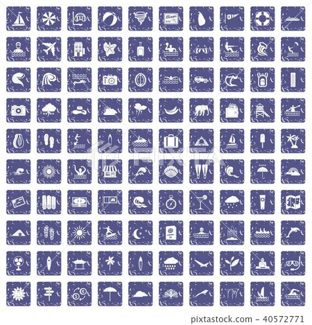 100 surfing icons set grunge sapphire 40572771