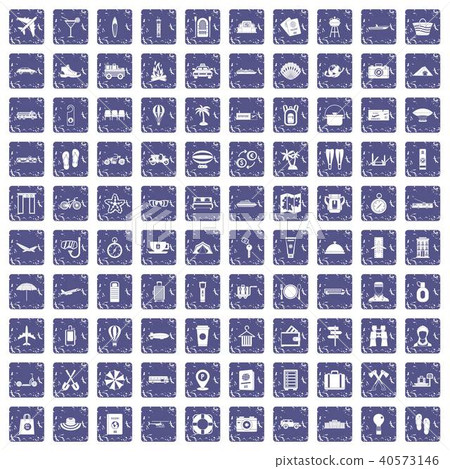 100 travel time icons set grunge sapphire 40573146
