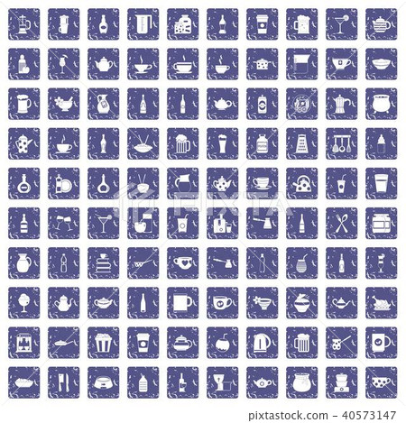 100 utensil icons set grunge sapphire 40573147