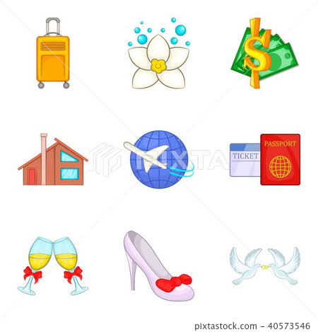 Wedding journey icons set, cartoon style 40573546