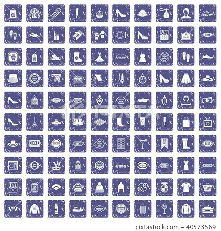 100 woman shopping icons set grunge sapphire - Stock Illustration ...