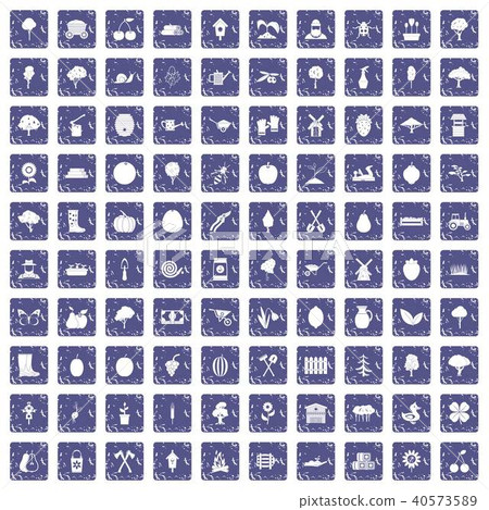 100 agriculture icons set grunge sapphire 40573589