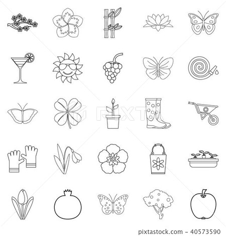 Flower icons set, outline style 40573590