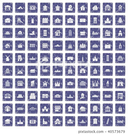 100 building icons set grunge sapphire 40573679