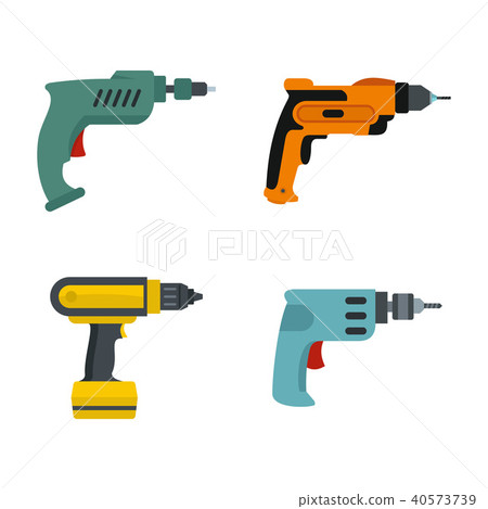 Hand drill icon set, flat style 40573739