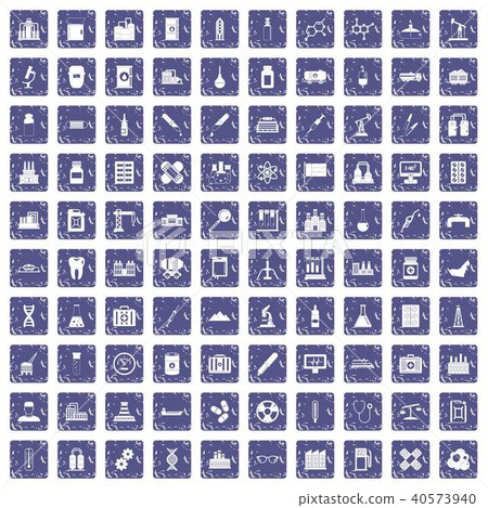 100 chemical industry icons set grunge sapphire 40573940