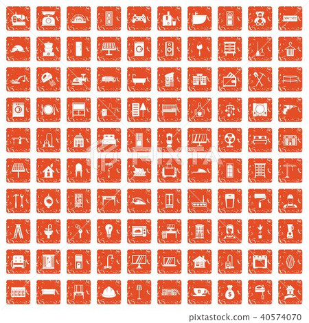 100 comfortable house icons set grunge orange 40574070