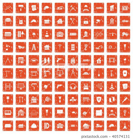 100 construction icons set grunge orange 40574131