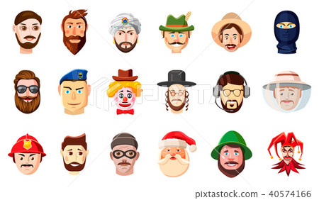 Man head icon set, cartoon style 40574166