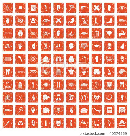 100 anatomy icons set grunge orange 40574369