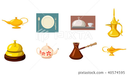 Crockery icon set, cartoon style Crockery icon set, cartoon style 40574595