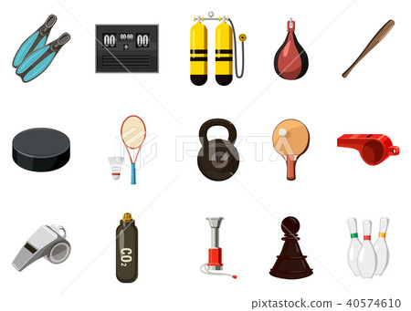 Sport equipment icon set, cartoon style 40574610