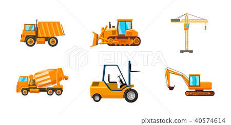 Contruction machine icon set, cartoon style Contruction machine icon set, cartoon style 40574614