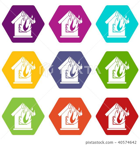 Preventing fire icon set color hexahedron Preventing fire icon set color hexahedron 40574642