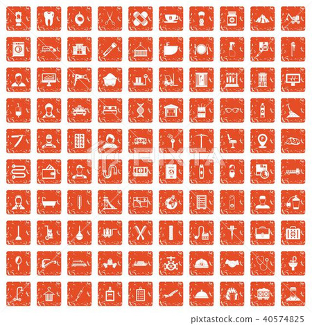 100 craft icons set grunge orange 40574825