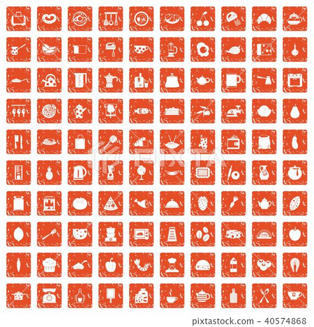100 cooking icons set grunge orange - Stock Illustration [40574868] - PIXTA