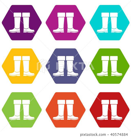 Rubber boots icon set color hexahedron Rubber boots icon set color hexahedron 40574884