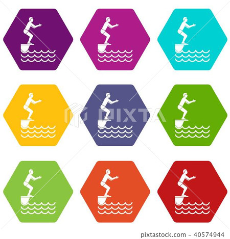 Man standing on springboard icon set color... - Stock Illustration ...