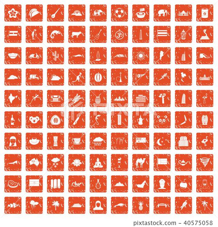 100 exotic animals icons set grunge orange 40575058