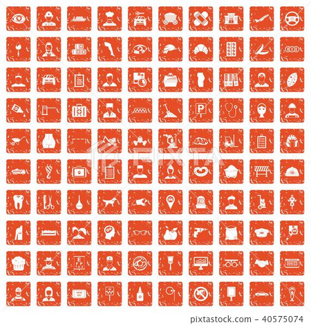 100 favorite work icons set grunge orange 40575074