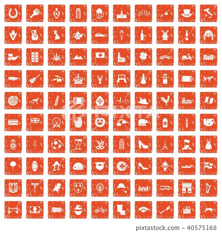 100 Europe icons set grunge orange 100 Europe icons set grunge orange 40575168
