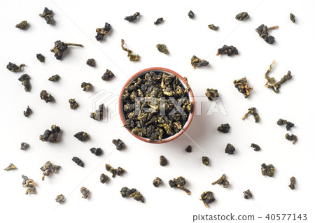 fresh taiwan oolong tea dry leaves in cup 40577143