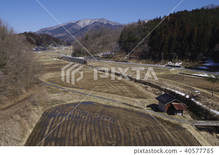 Rural Scene Field Fukuda Head Snow Fall Early Spring Blue Sky Farm Road 40577785
