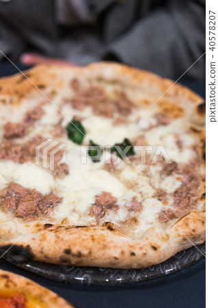 small meat pizza, close view 40578207