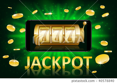 Jackpot shiny gold casino label with money coins. Casino jackpot winner poster gamble with text 40578840