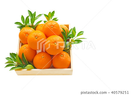 Fresh orange citrus fruit in wooden box. Fresh orange citrus fruit in wooden box. 40579251